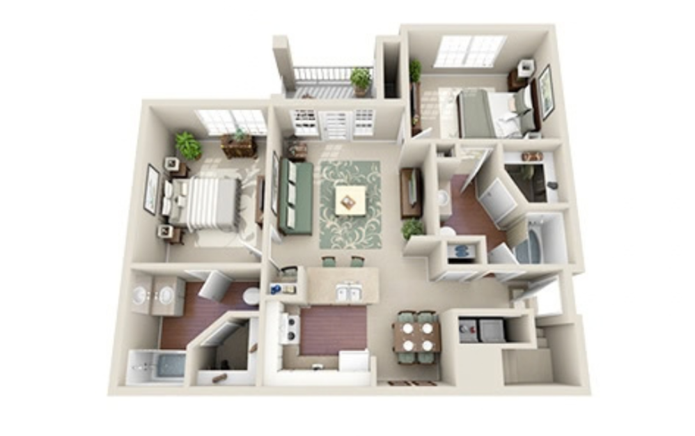 B4R - 2 bedroom floorplan layout with 2 bathrooms and 1431 square feet